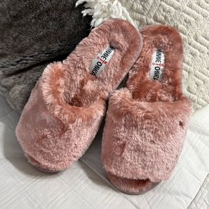 Pink soft fluffy Minnetonka slippers